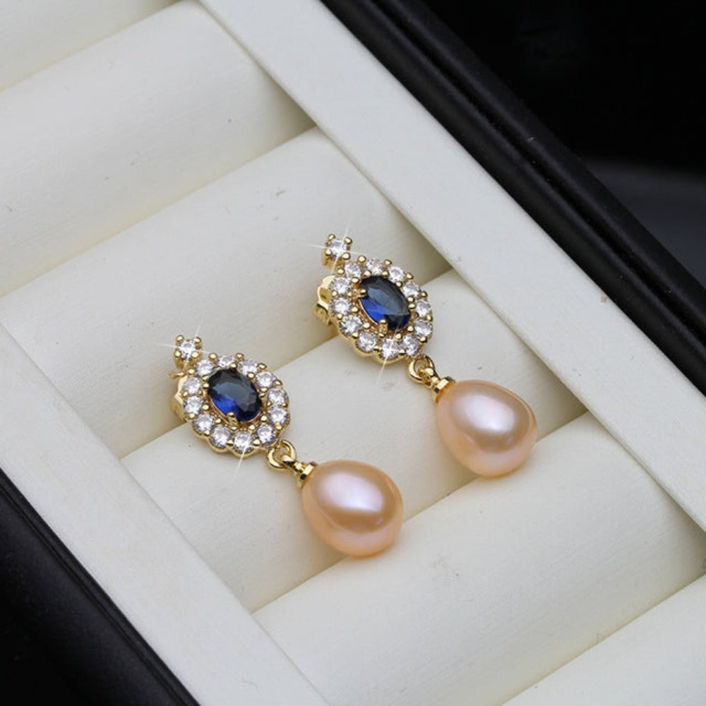 Genuine Freshwater Pearl Statement Drop Earrings in Gold-3